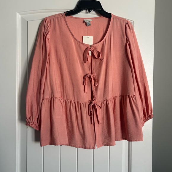 NWT Women’s A New Day Pink Tie Down Flyaway Top - Size L - Picture 7 of 16